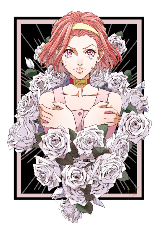 Anime Character with Roses — Pink, Dramatic, Manga