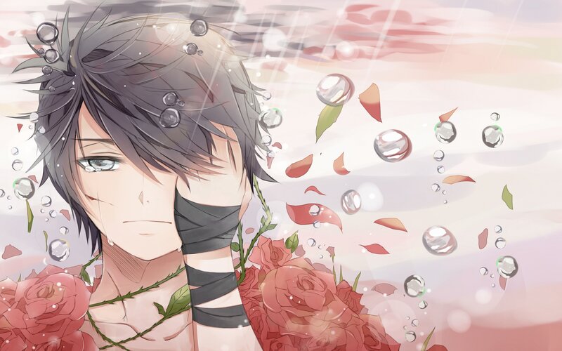 Anime Character with Roses — Pink, Dramatic