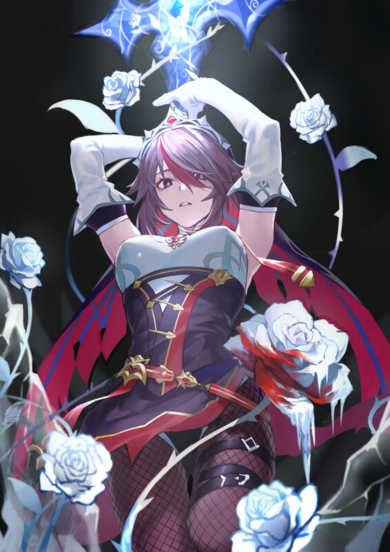 Anime Character with Roses — Purple, Dramatic, Night