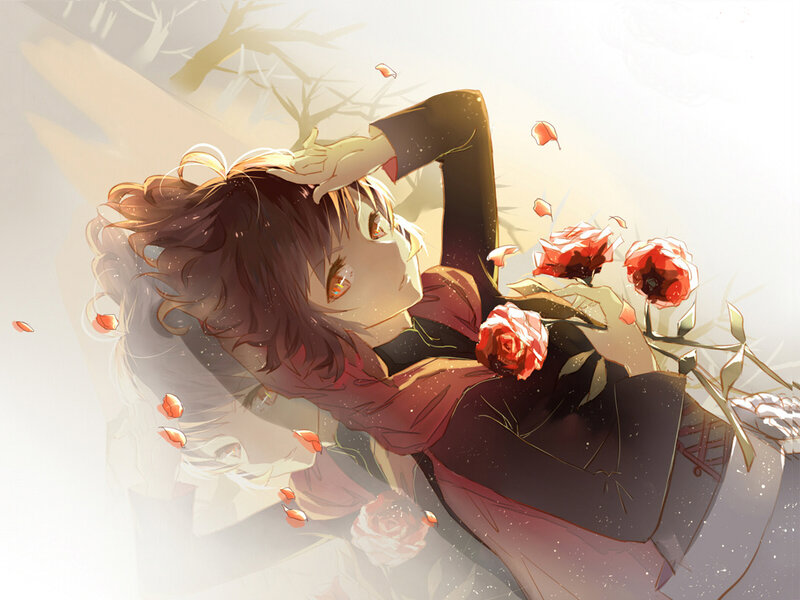 Anime Character with Roses — Red, Serene