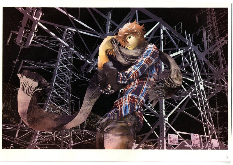 Anime character with scarf at night