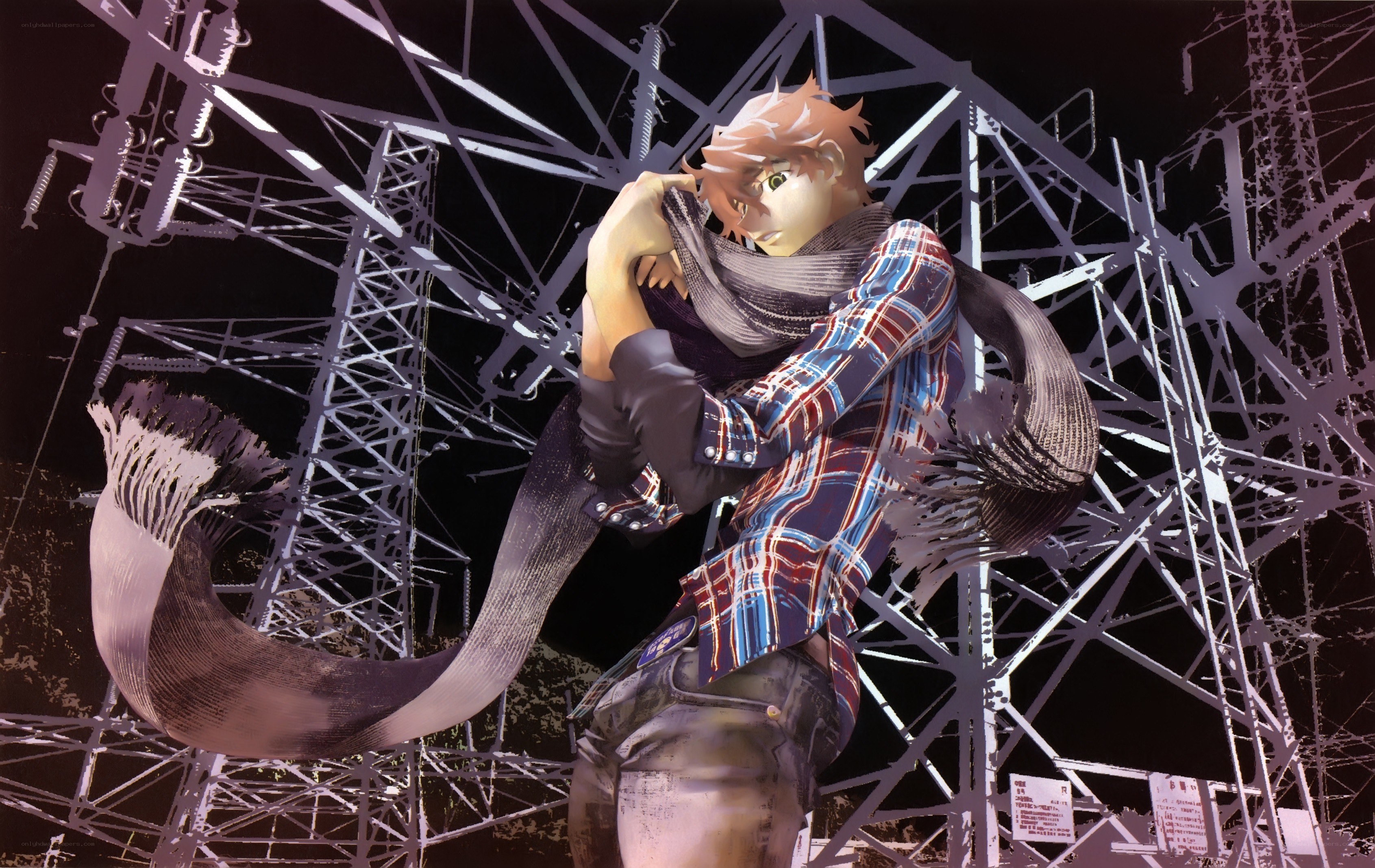 Anime character with scarf at night