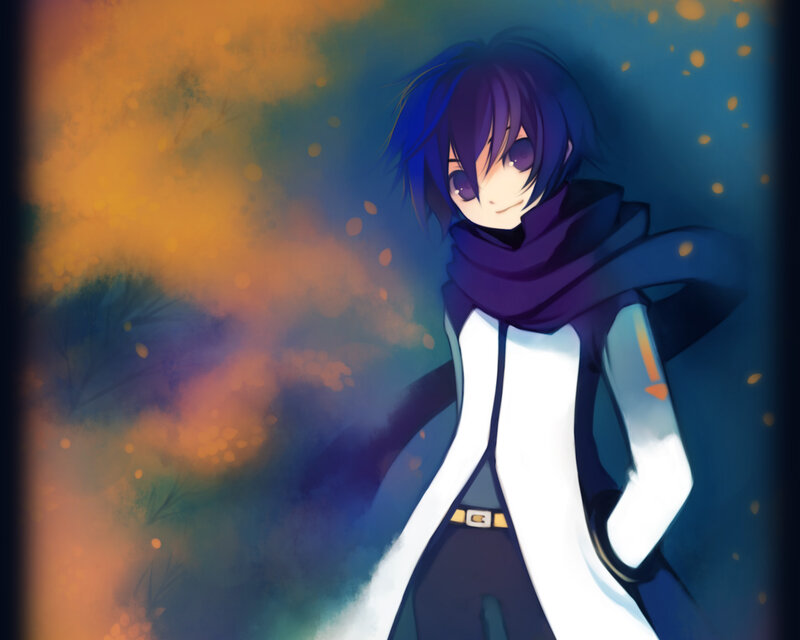 Anime Character with Scarf — Blue, Dramatic