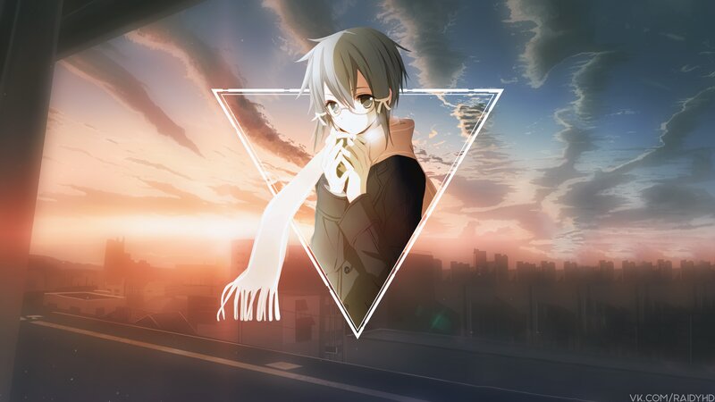 Anime Character with Scarf — Orange, Dramatic, Sunset