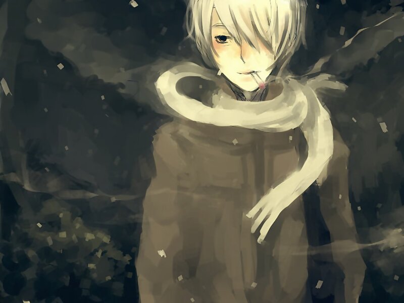 Anime Character with Scarf — White, Melancholic