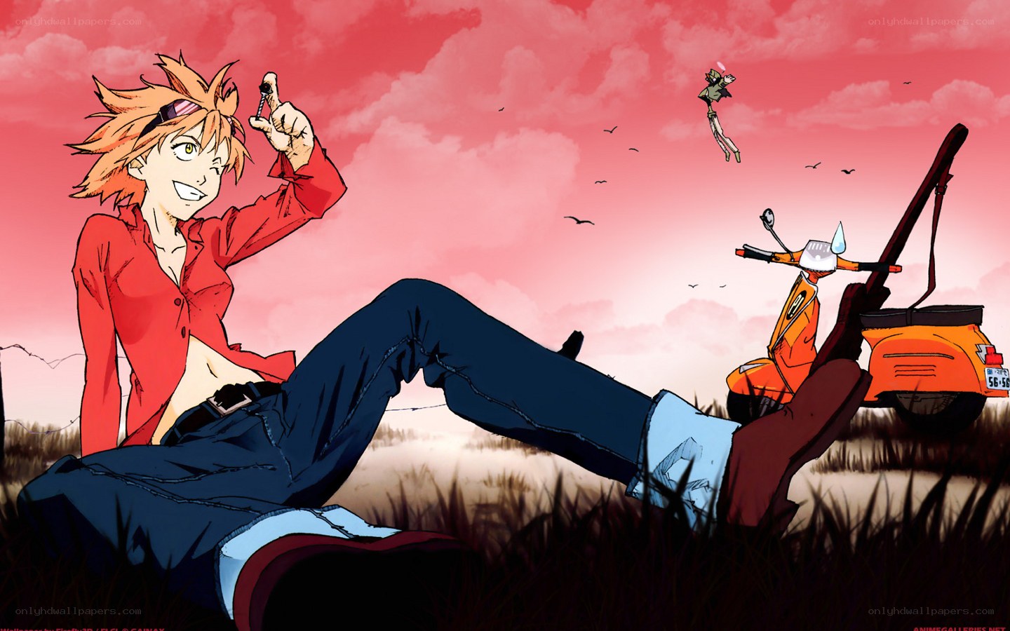Anime character with scooter