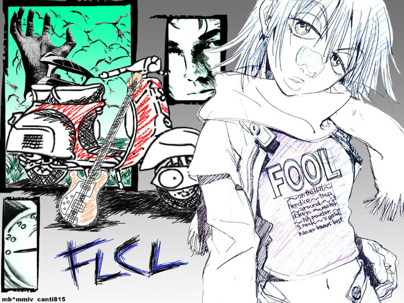 Anime character with scooter and guitar