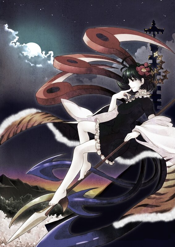 Anime character with scythe at night