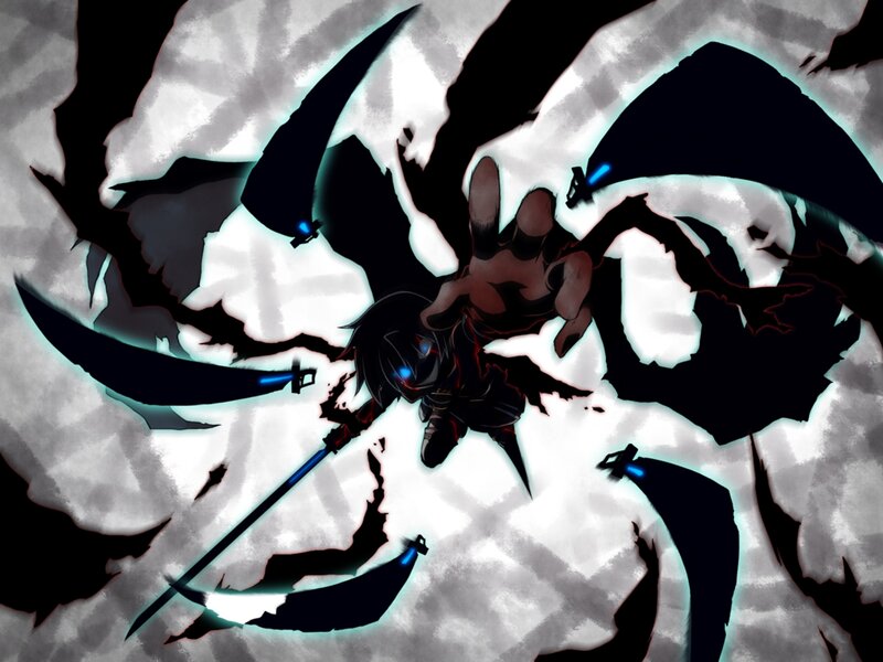 Anime Character with Scythe — Black, Dramatic, Digital Art, Wings