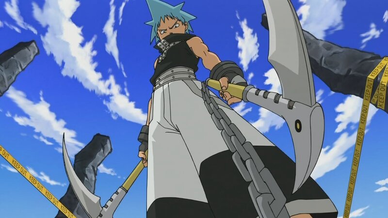 Anime Character with Scythe — Blue, Dramatic, Afternoon, Chain