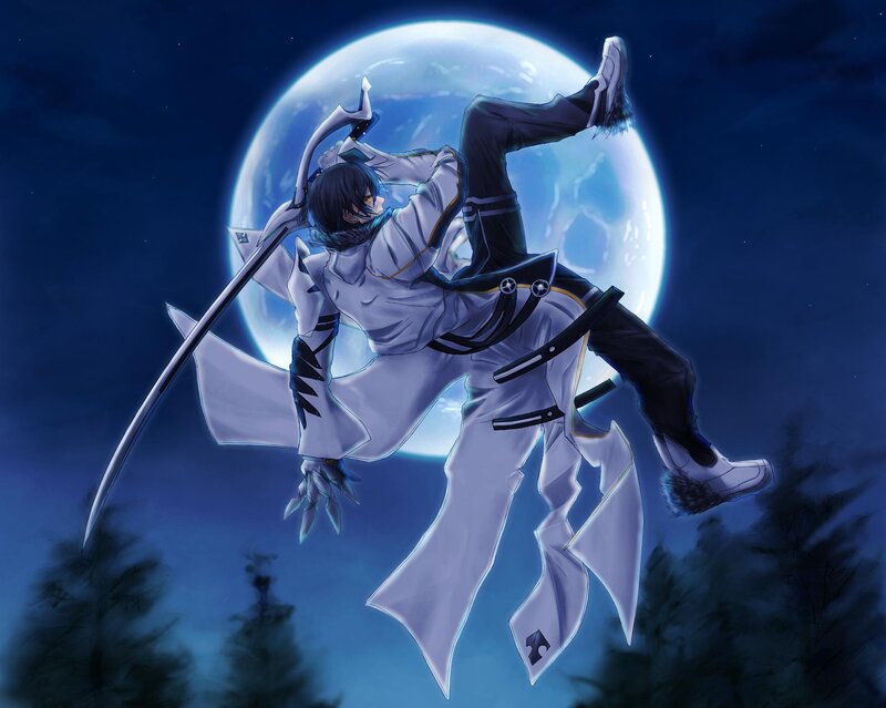 Anime Character with Scythe — Blue, Dramatic, Night