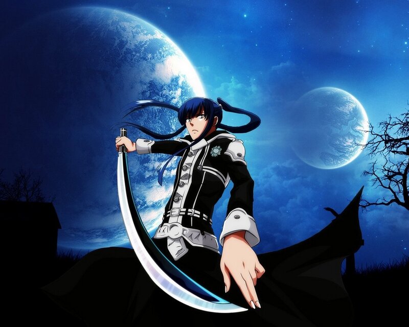 Anime Character with Scythe — Blue