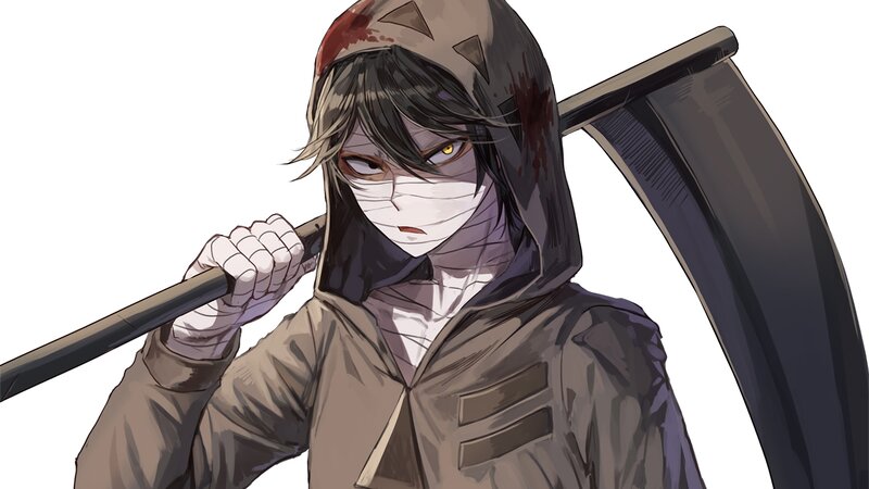 Anime Character with Scythe — Brown, Dark, Intense