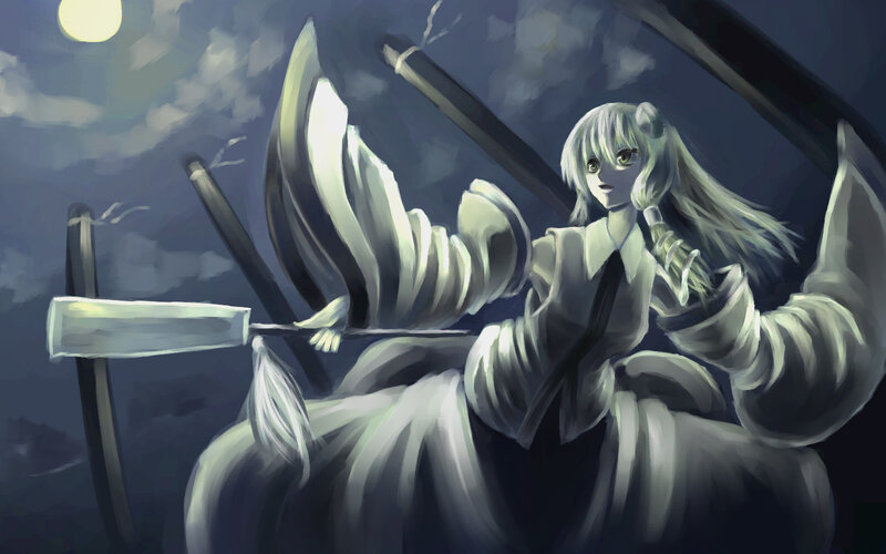 Anime Character with Scythe — Gray, Dramatic