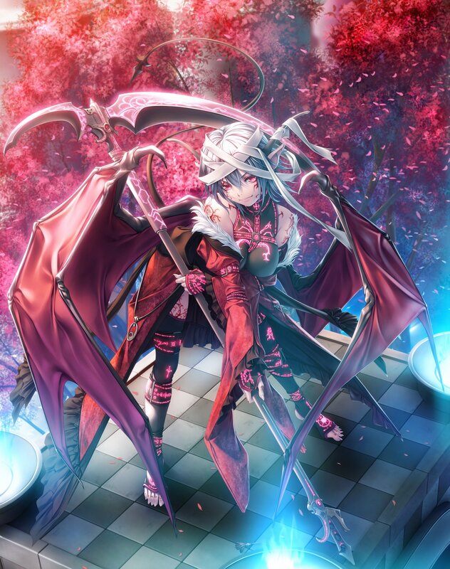 Anime Character with Scythe — Red, Dramatic, Spring