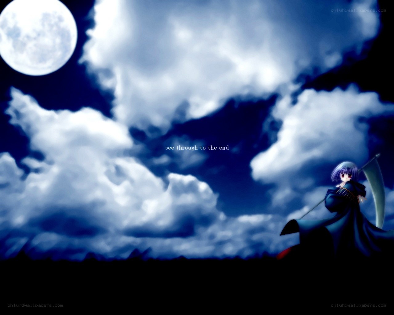 Anime character with scythe under moon