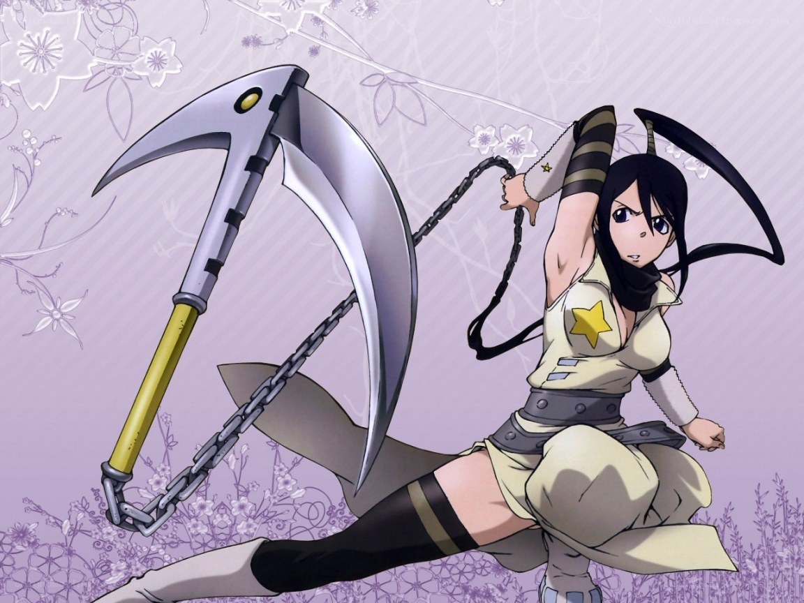 anime character with scythe weapon