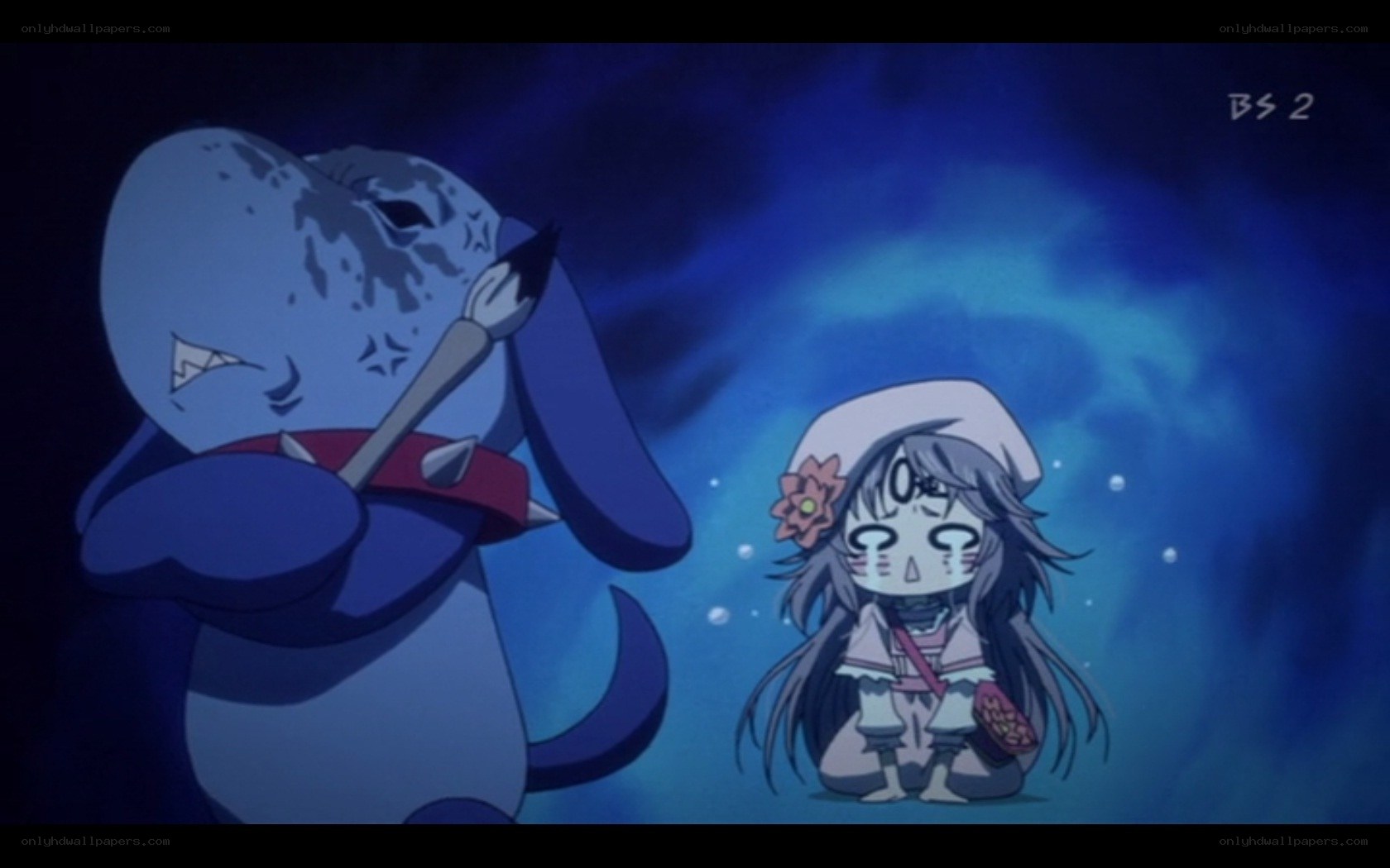 Anime character with shark-like creature