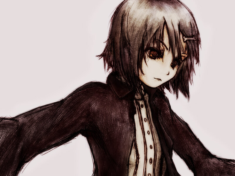 Anime Character with Short Hair — Black, Dramatic, Digital Art