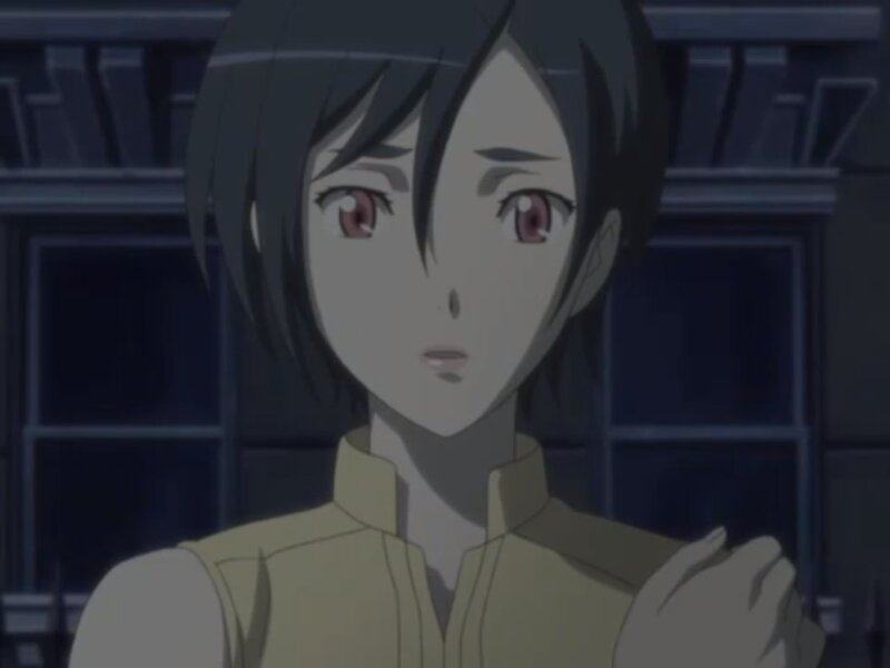 Anime Character with Short Hair — Gray, Serious