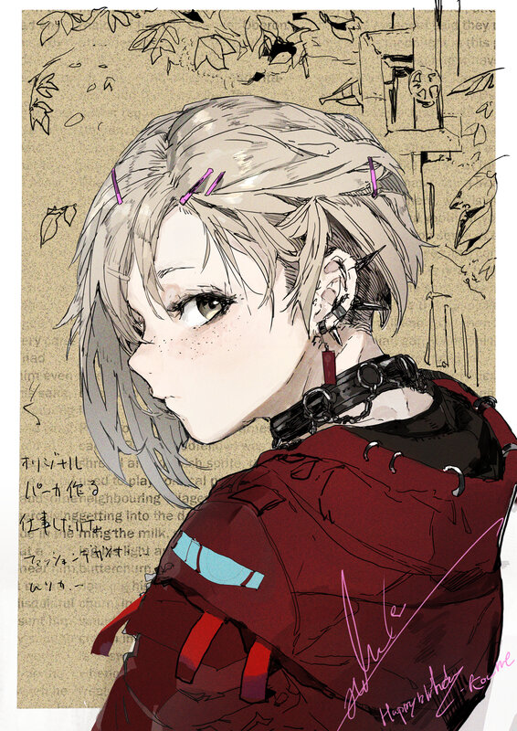 Anime Character with Short Hair — Red, Dramatic