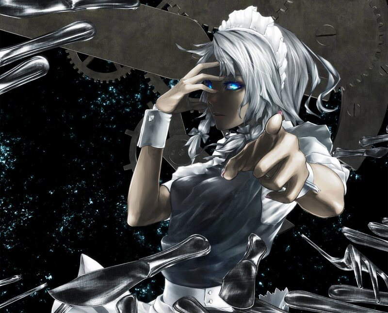 Anime Character with Silver Hair — Black, Dramatic, Digital Art