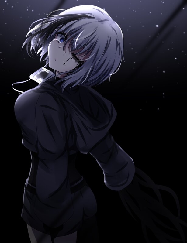 Anime Character with Silver Hair — Black, Dramatic, Night