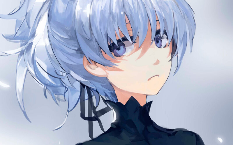 Anime Character with Silver Hair — Blue, Neutral