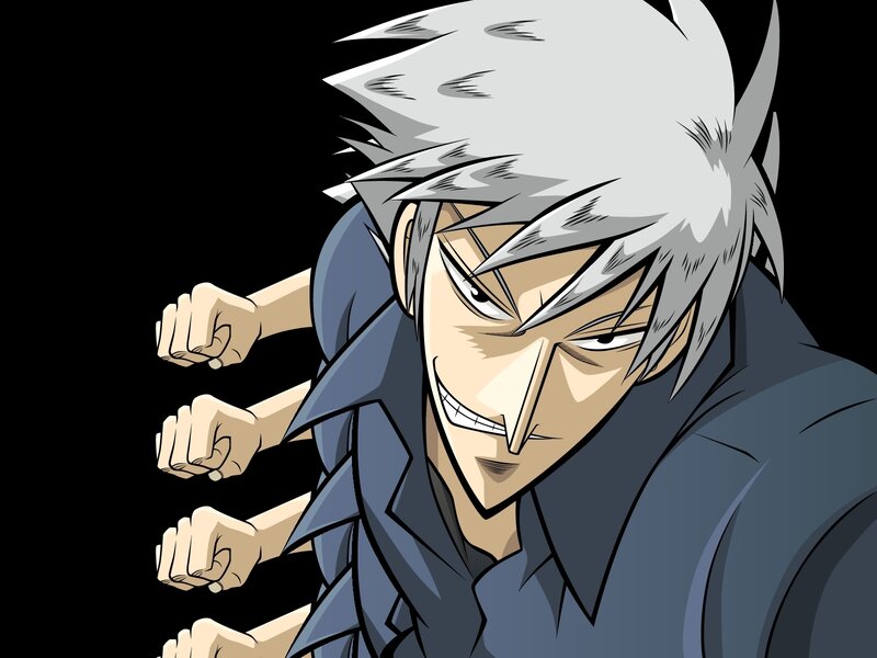 Anime Character with Silver Hair — Gray, Aggressive