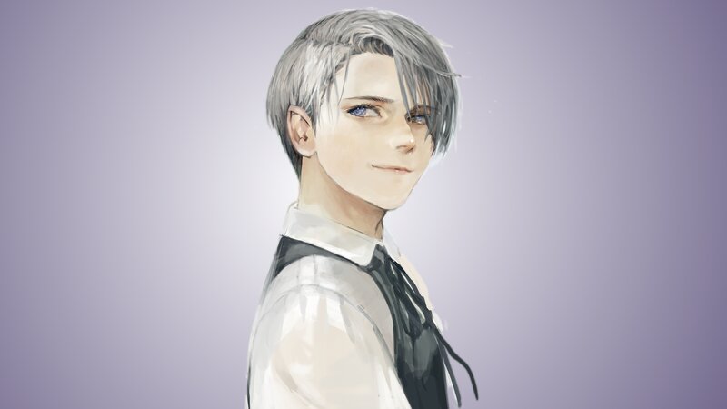 Anime Character with Silver Hair — Gray, Calm, Digital Art, White Shirt