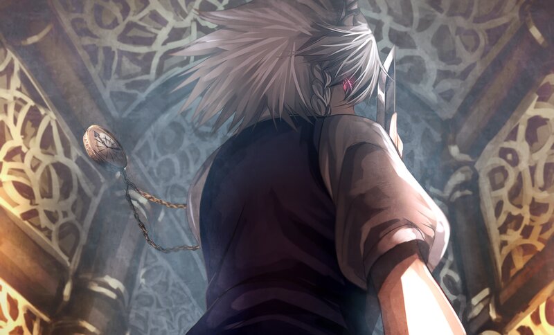 Anime Character with Silver Hair — Gray, Dramatic, Digital Art