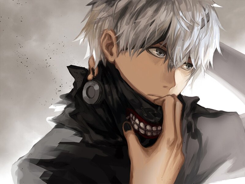 Anime Character with Silver Hair — Gray, Dramatic, Manga, Mask