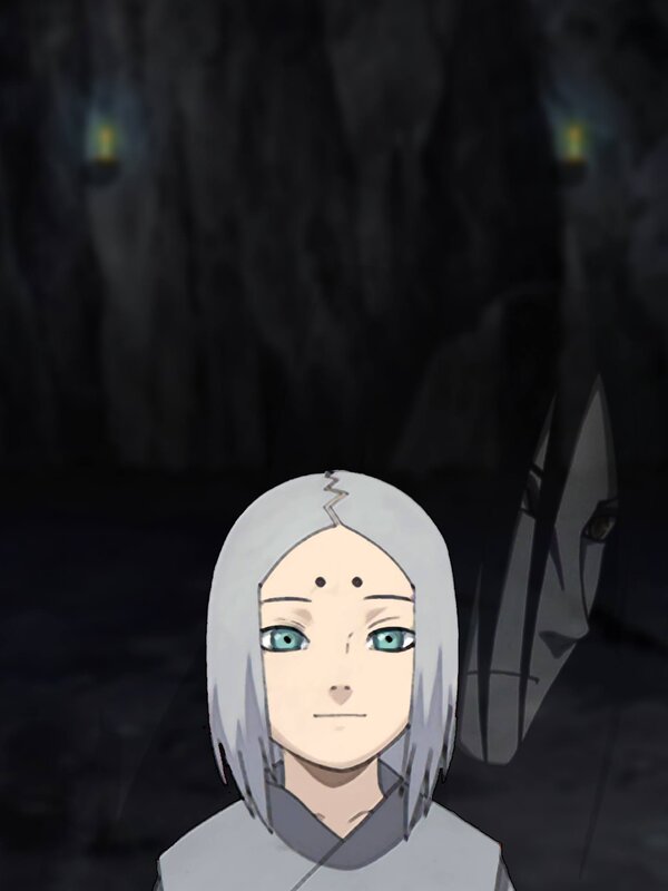 Anime Character with Silver Hair — Gray, Dramatic, Night, Cave