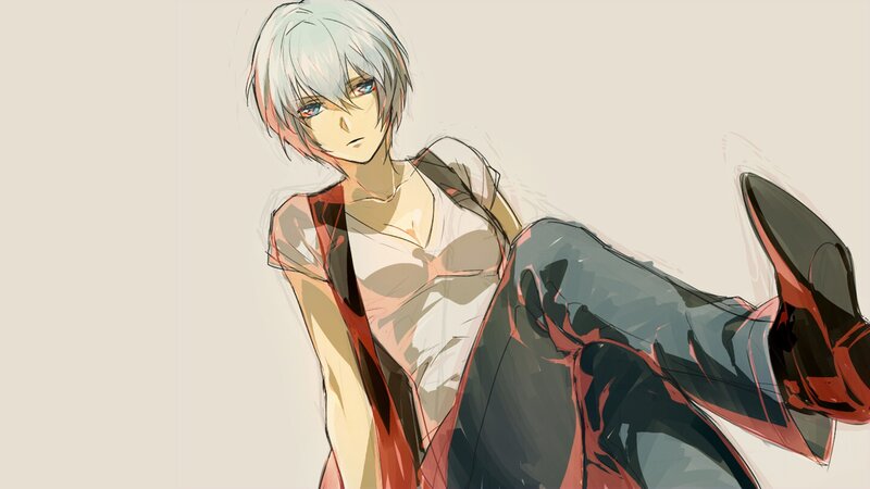 Anime Character with Silver Hair — Gray, Neutral, Digital Art