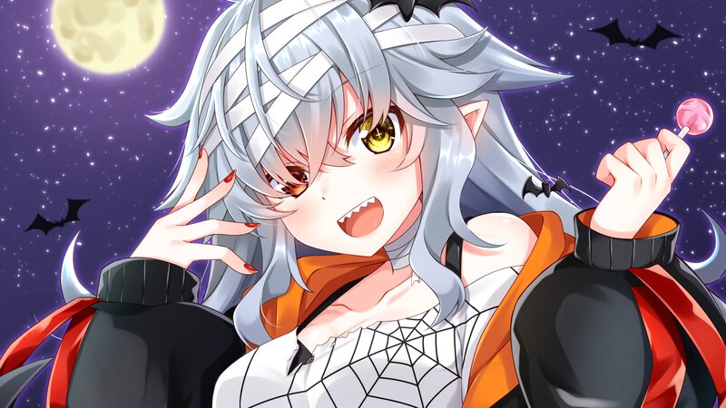 Anime Character with Silver Hair — Purple, Playful