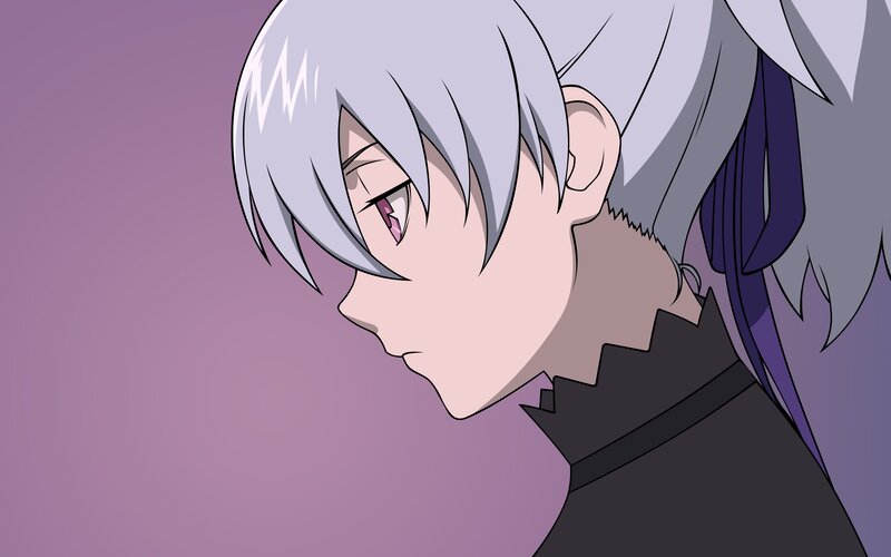Anime Character with Silver Hair — Purple, Serious