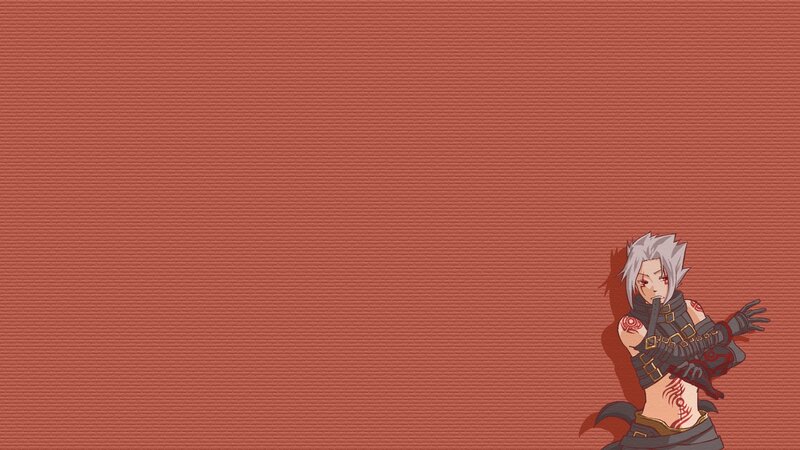Anime Character with Silver Hair — Red, Dramatic, Tattoos