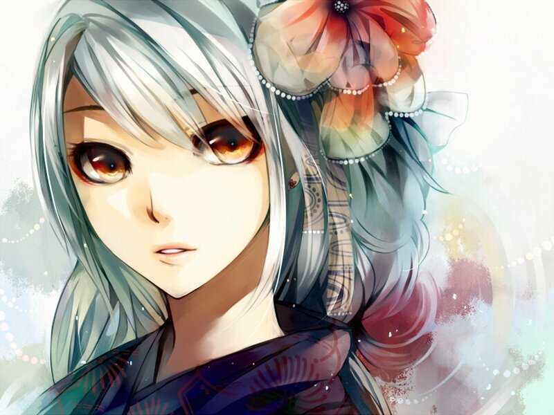Anime Character with Silver Hair — Serene, Digital Art