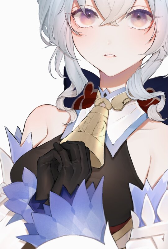 Anime Character with Silver Hair — White, Calm