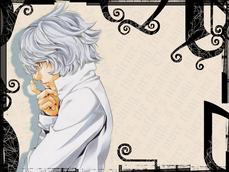 Anime Character with Silver Hair — White, Contemplative