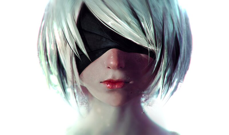 Anime Character with Silver Hair — White, Dramatic, Digital Art, Silver Hair, Mask
