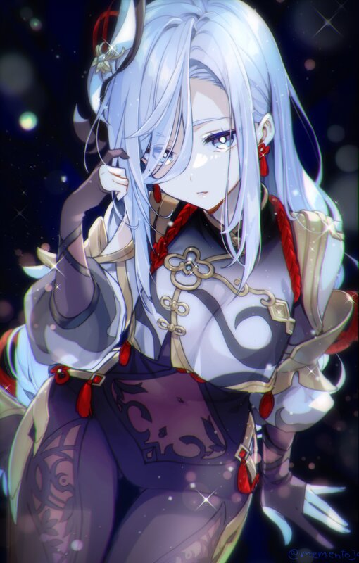 Anime Character with Silver Hair — White, Dramatic, Night, Digital Art, Long Hair