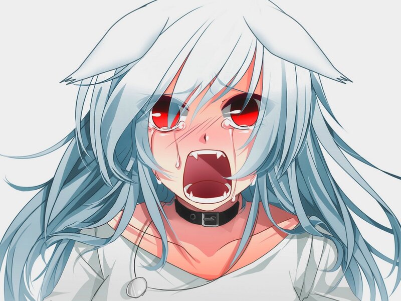 Anime Character with Silver Hair — White, Dramatic, Red Eyes