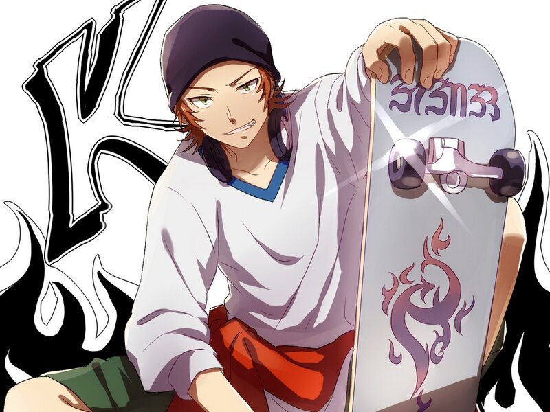 Anime Character with Skateboard — White