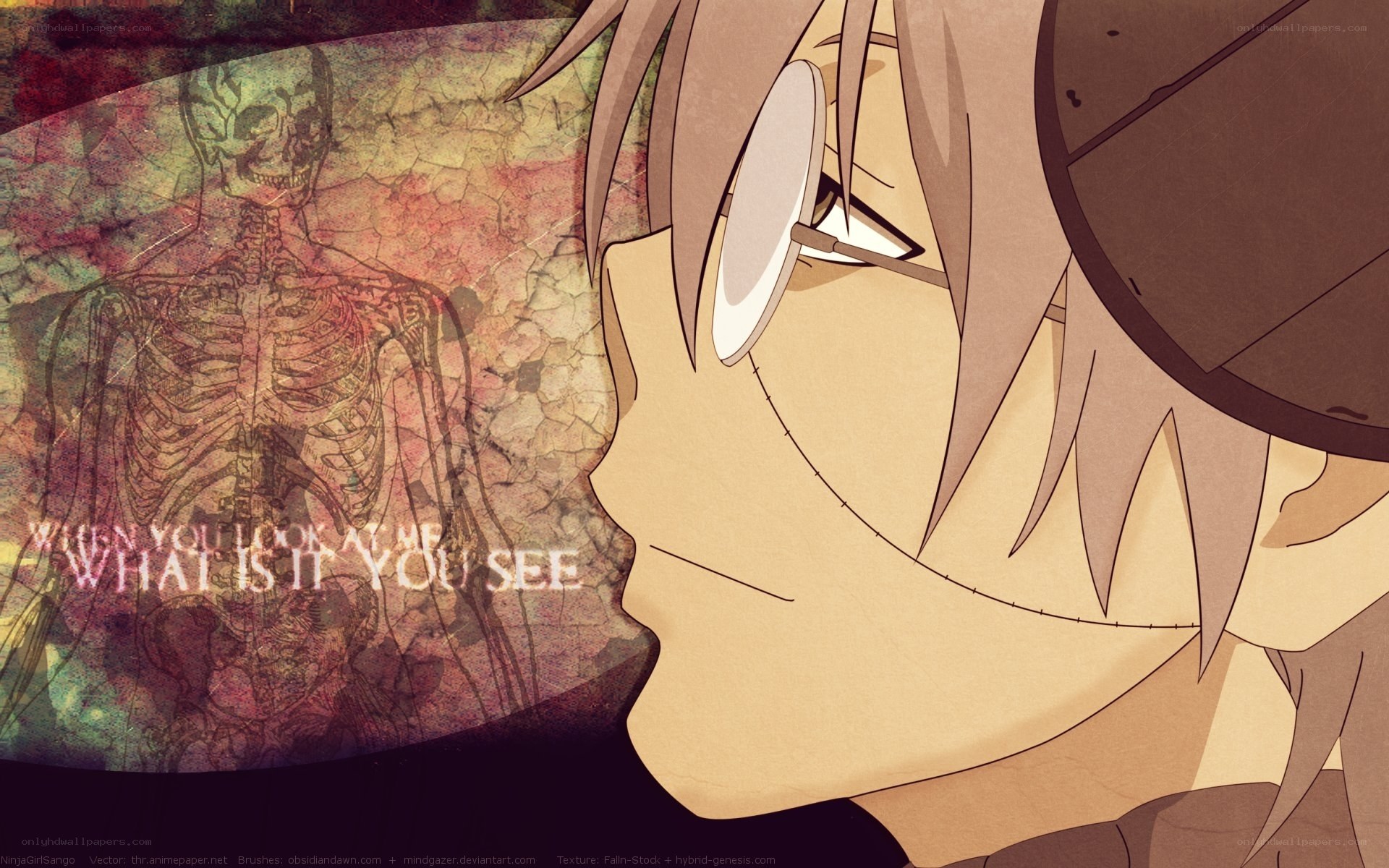 anime character with skeleton background
