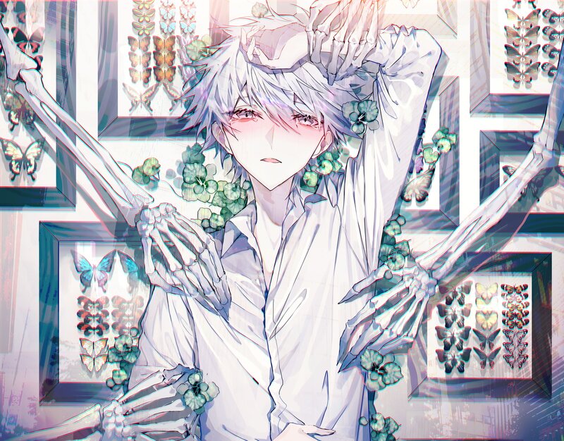 Anime Character with Skeletons — White