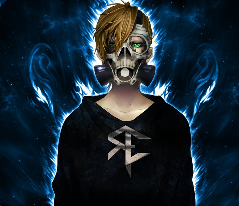 Anime Character with Skull Mask — Black, Dramatic