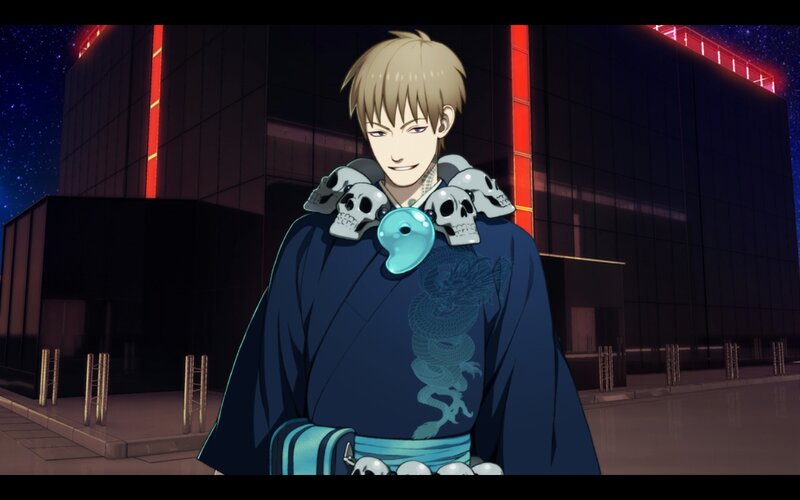 Anime Character with Skulls — Blue
