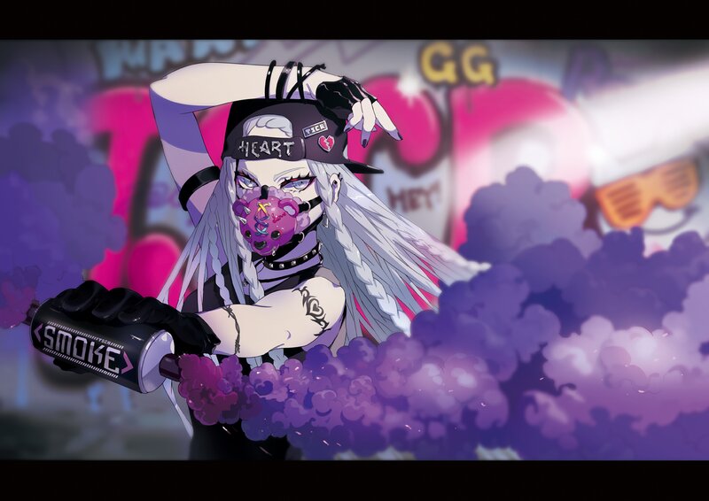 Anime Character with Smoke — Purple