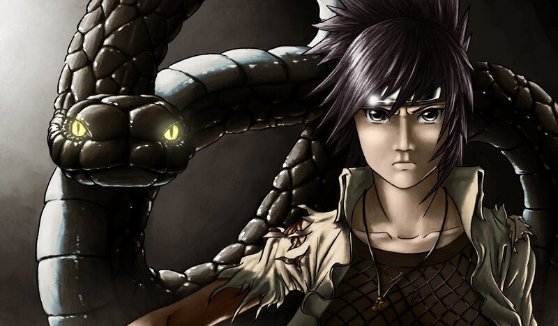 Anime Character with Snake — Black, Dramatic, Manga, Headband